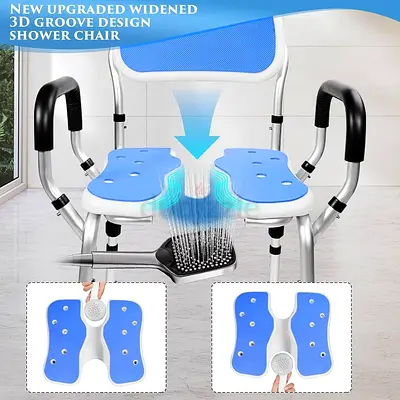 Shower Chair with Removable Arms and Back - for The Elderly Height Adjustable - Anti-Slip