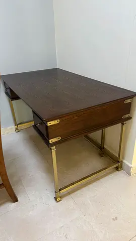 Solid Wood Desk with Brass Accents Table