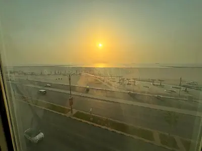 First row from Ajman Corniche. Sea view. Two bedrooms and a living room. Spacious area. Two bathrooms. Balcony with excellent sea view.