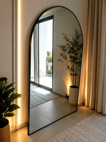Large Arched Full-Length Mirror with Slim Black Frame