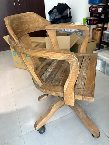 Solid Wood Swivel Office Chair with Armrests - Light Oak Finish from Marina