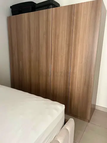 5-door Wooden Wardrobe - Good Condition, Neutral Oak Finish