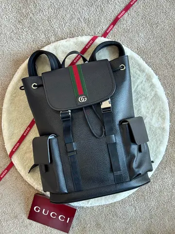 Gucci black pebbled leather backpack