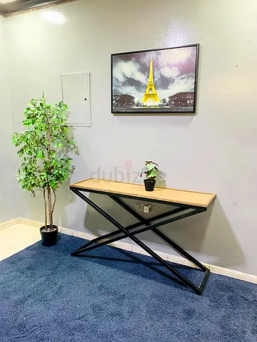 Modern X-Base Console Table with Wood Top