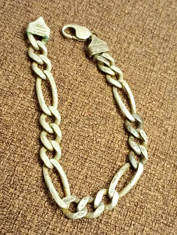 ACPL 925 Silver-tone Figaro Chain Bracelet with Lobster Clasp 29.26 grams