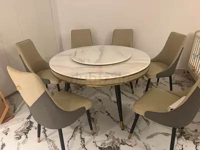 Brand-new High Quality Top Marble Round dinning Table with 6 Chairs Available