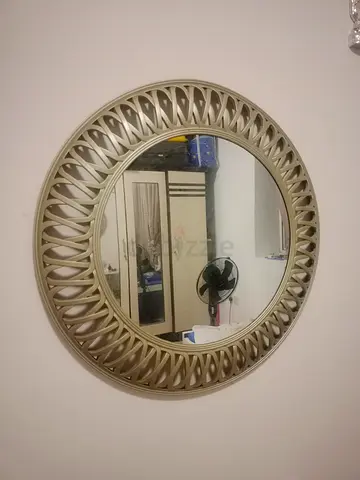 Round Decorative Wall Mirror with Gold-Colored Frame