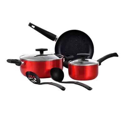 7-piece Non-stick Cookware Set (Pots, Saucepan, Frypan) - Red