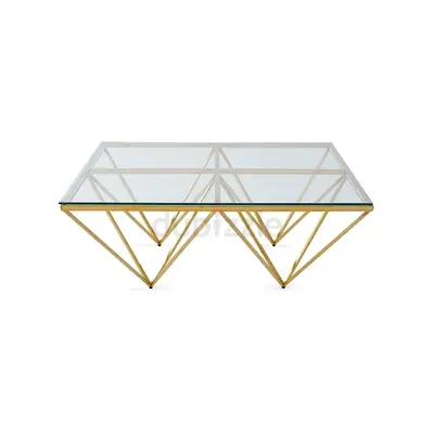 Glass Top Coffee Table with Gold Geometric Base