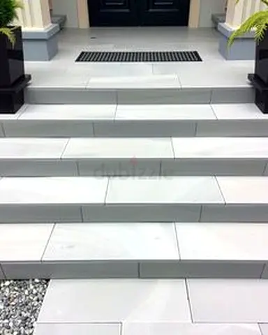Modern Outdoor Entrance Steps with Large Format Porcelain Tile , Clean White Finish and Contemporary