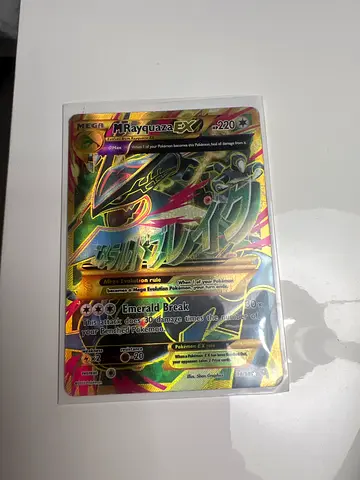 Extremely Rare Full-Art Rayquaza EX Pokémon Card (Sleeved)