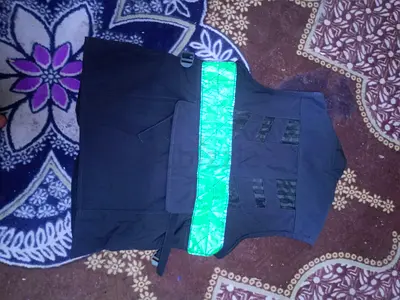 Black Utility Vest with Green Reflective Strips, Multiple Pockets - Unisex