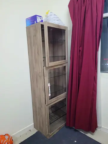 Cabinet ikea.Bed set.ikea cupboard . Tall Wooden Display Cabinet with Glass Doors - Light Oak Finish