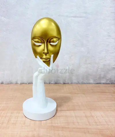 Modern Gold Face Sculpture on White Hand Stand - Decorative Collectible