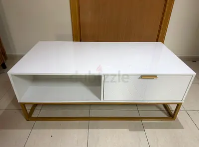 White Gloss Coffee Table with Gold Metal Base