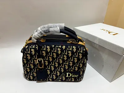 Dior Bag - Navy/Beige Canvas with Box