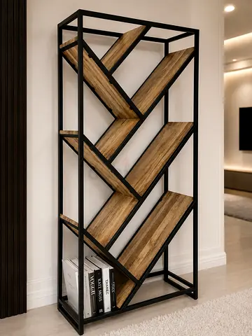 Solid Wood and Metal SLANT BOOKSHELF