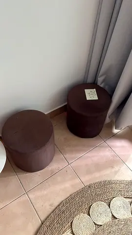 Set of 2 Round Brown Velvet Ottoman Stools