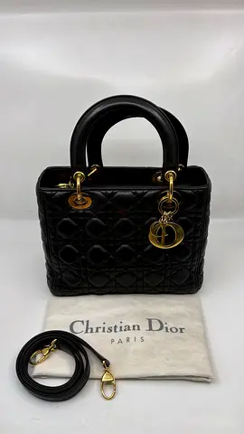Christian Dior Black Lady Dior Medium Bag with strap