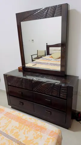 Dark Wood 6-Drawer Dresser with Large Mirror