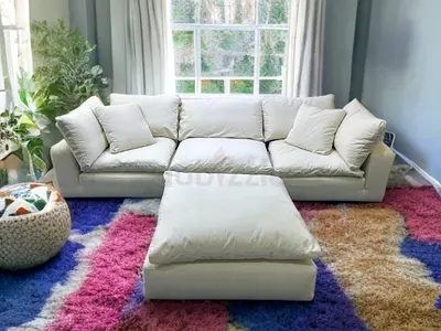 Linen luscious Marina home authentic feather 🪶 filled modular sofa with ottoman