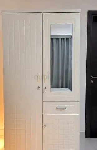White 4-Door Wardrobe with Mirror and Drawers - Good Condition