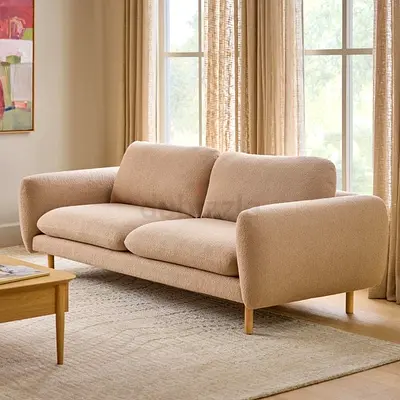 Comfortable 3-Seater Beige Fabric Sofa