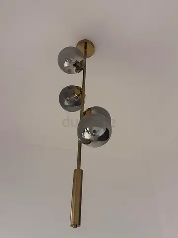Modern Gold Chandelier with Smoke Glass Globes