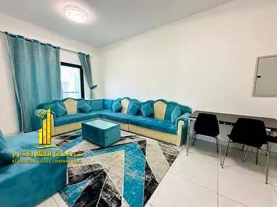 Luxury apartment, second occupancy, two bedrooms, living room, and balcony. Ajman, Al Rashidiya 2. Fully furnished, for monthly rent.