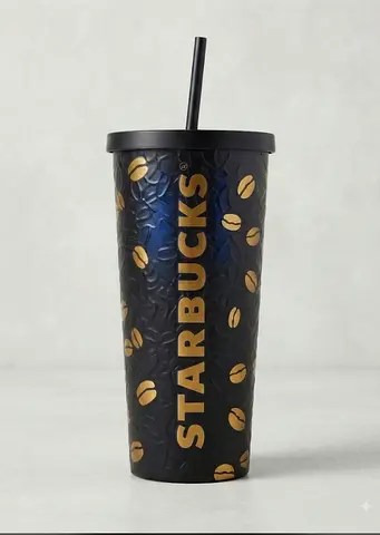 Starbucks Reusable Tumbler with Straw - Black & Gold, 24oz brand new