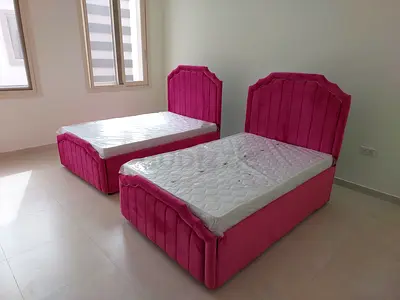 Pair of Pink Velvet Single Beds with Mattresses - Good quality