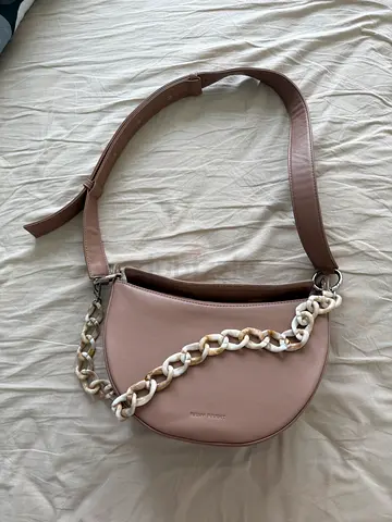 Dusty Pink Crescent Shoulder Bag with Chunky Chain Strap