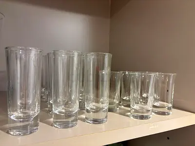 Set of Clear Glass Tumblers and Shot Glasses - Good Condition