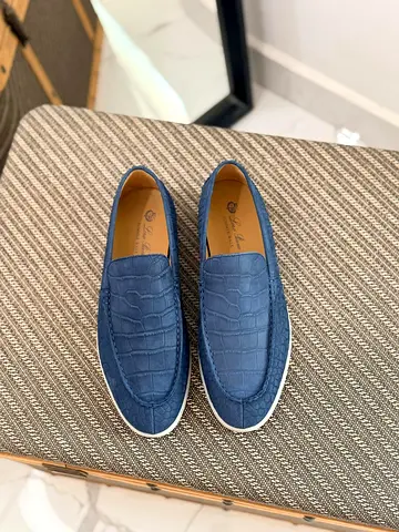 Loro Piano Blue Croc-Embossed Slip-On Loafers - Size-41-45