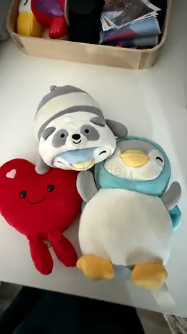 Set of 3 Plush Toys – Penguin, Raccoon and Heart Buddy, excellent Condition