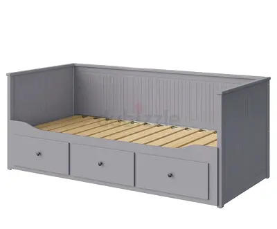 Grey Daybed with 3 Underbed Drawers - Wooden Single Sofa Bed