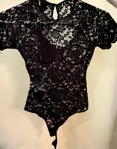 AMISU Black Lace Short Sleeve Bodysuit - Women's Top Small