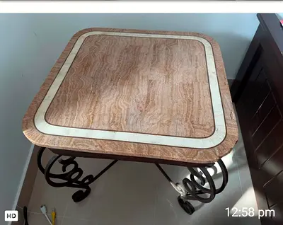 Square Marble Top Side Table with Wrought Iron Base