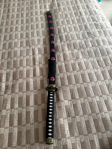 Decorative Japanese Katana Sword (Sheathed) - Black with Pink Accents (not a real katana) with stand