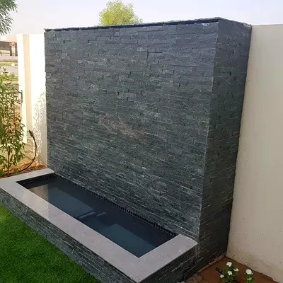 Outdoor Slate Water Feature Wall with Small Reflecting Pool