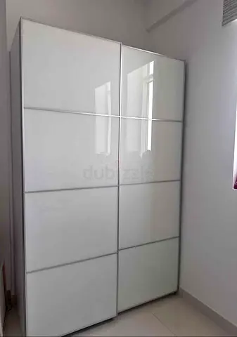 White Gloss Sliding Door Wardrobe - 2 Doors, Modern Compact Wardrobe