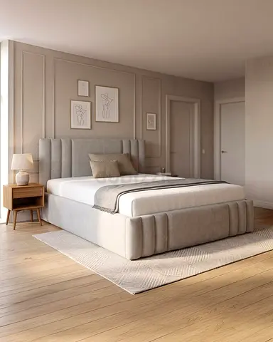 Upholstered King Size Bed with Headboard and Base