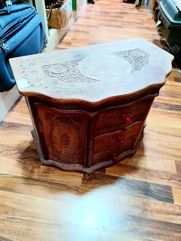 Hand-carved Wooden Bedside Nightstand with Drawers-53x40cm