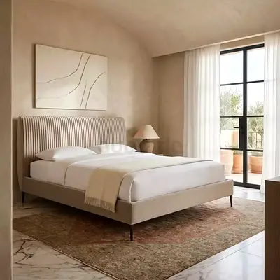 Sleek lines headboard double size platform bed