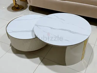 Modern Marble-Top Nesting Coffee Tables with Gold Accents