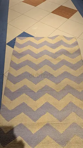 Used Chevron Pattern Area Rug - Neutral Cream & Gray, Medium Size