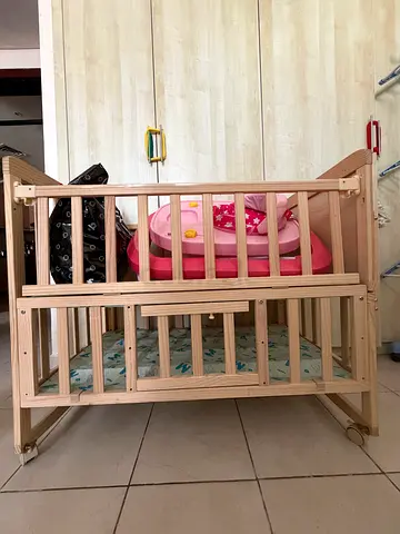 Wooden Baby Crib / Cot - Natural Finish, Good Condition