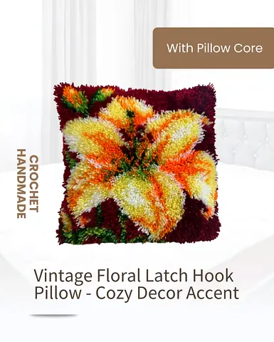 Vintage Floral Latch Hook Cushion Pillow - Handmade Cozy Accent (with insert)