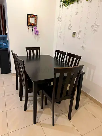 Dark Wood 6-Seater Dining Table with Chairs - Good Condition