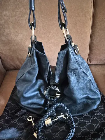 Gucci black leather hobo shoulder bag
